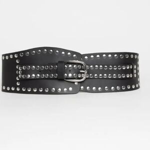 NWT Saddle Leather Studded Wide Belt In Black